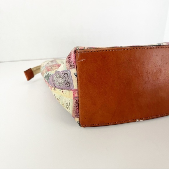 Vintage Fossil Small Leather Tote Soap Labels Print Double Strap Zip Pockets - Picture 6 of 14